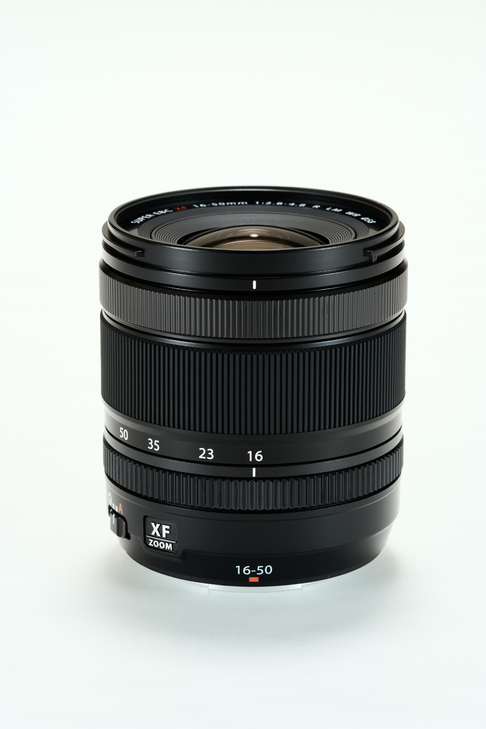 Product shot of Fujinon XF16-50mm lens on white background