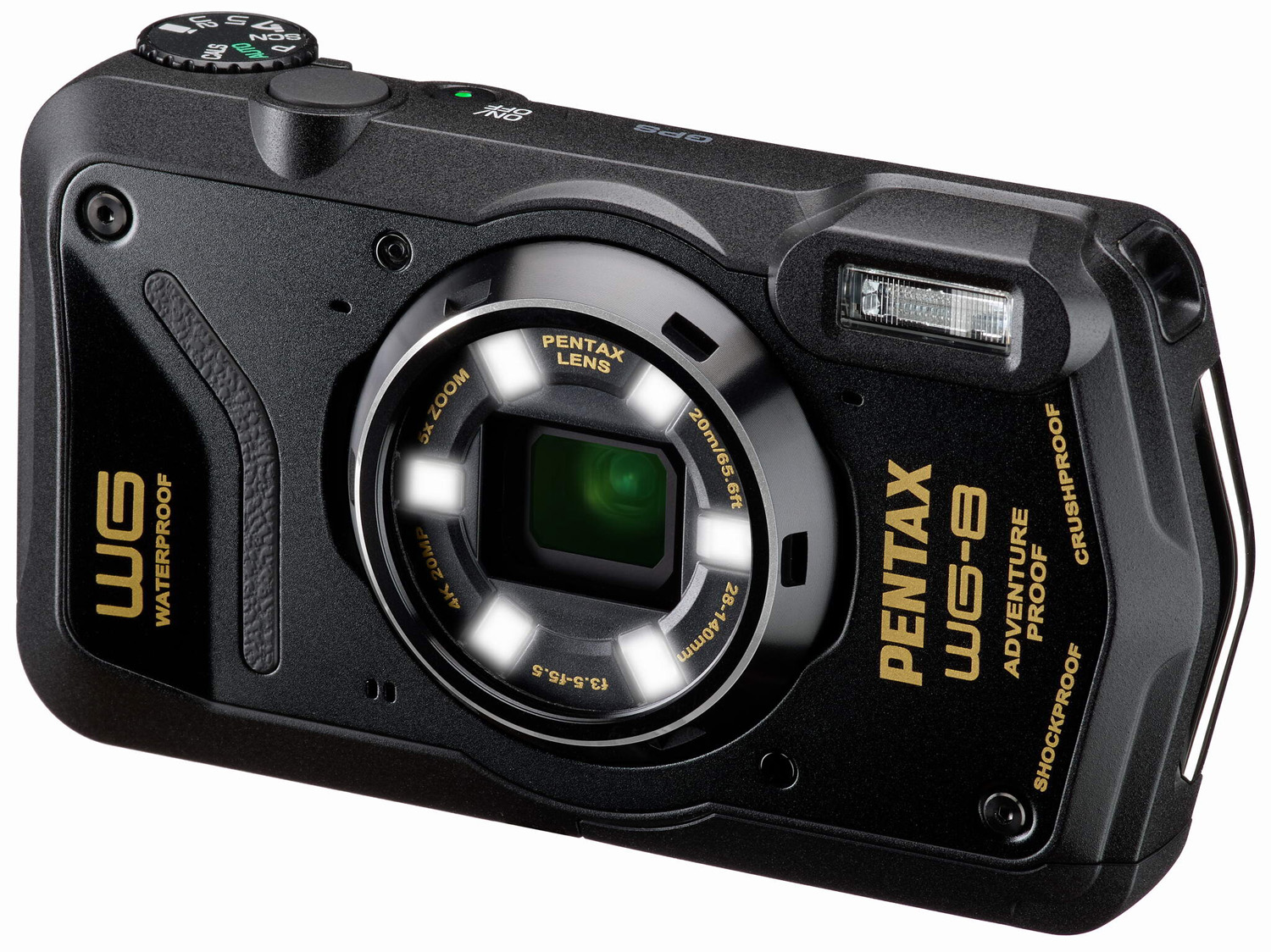 Product photo of Pentax WG-8 waterproof camera on white background