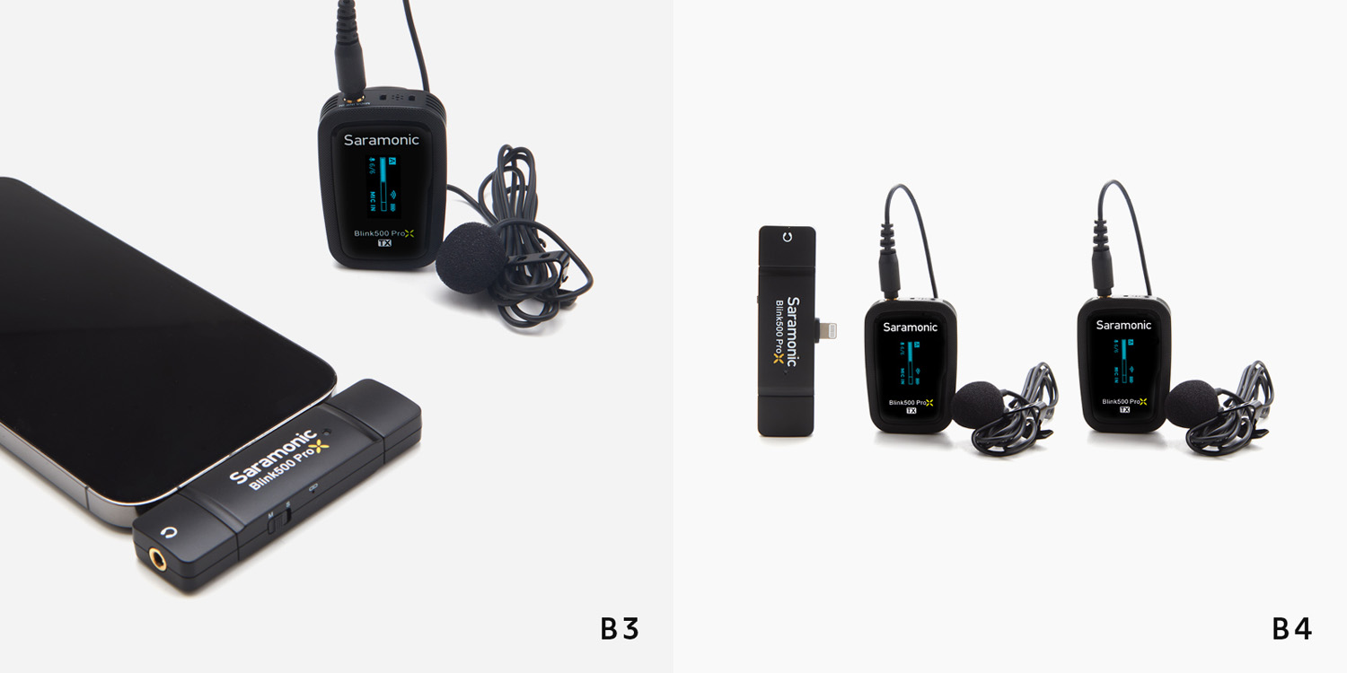 Product images of Saramonic Blink500 ProX B3 & Blink500 ProX B4 on white background