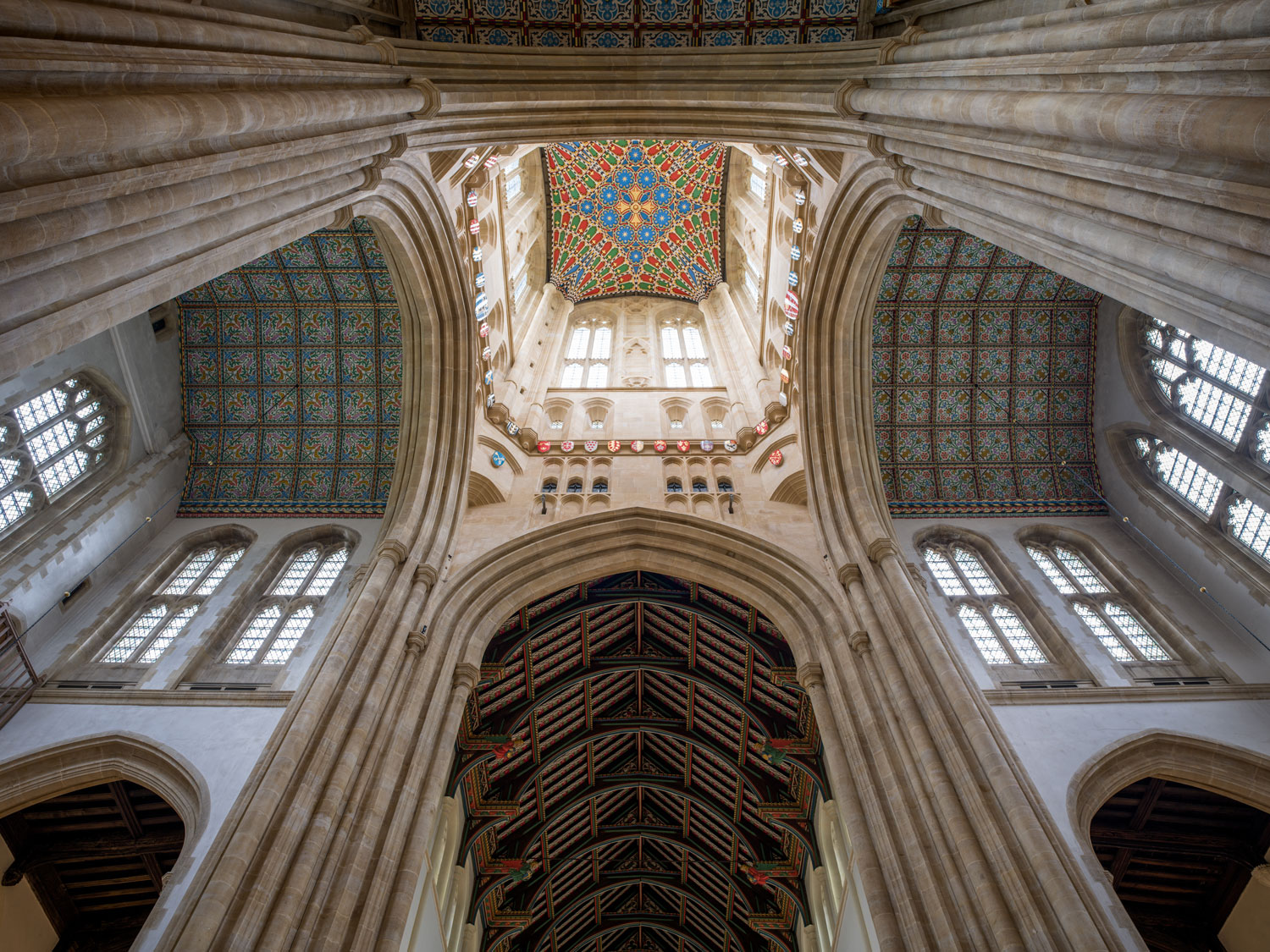 image looking up at the interior of a cathedral